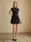 Women's Mock Neck Cap Sleeve A-Line Flap Pocket Mini Dress