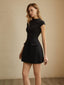 Women's Mock Neck Cap Sleeve A-Line Flap Pocket Mini Dress