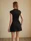 Women's Mock Neck Cap Sleeve A-Line Flap Pocket Mini Dress