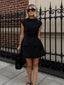 Women's Mock Neck Cap Sleeve A-Line Flap Pocket Mini Dress