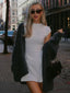Women's Mock Neck Cap Sleeve A-Line Flap Pocket Mini Dress