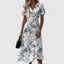 Women's Wedding Guest Leaf Print V-Neck Flutter Sleeve Midi Dress
