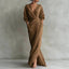 Women's Wedding Guest Wrap V-Neck Long Sleeve Maxi Dress